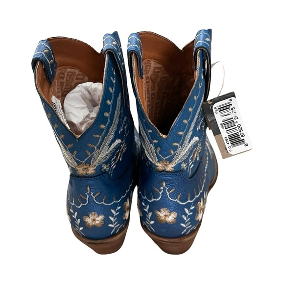 NWT DINGO Blue Embroidered Metallic Western Cowboy Leather Ankle Boots Sz 39 - Picture 5 of 7